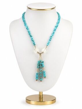 Vintage Turquoise Beaded Tassel Necklace with .925 Silver Accents